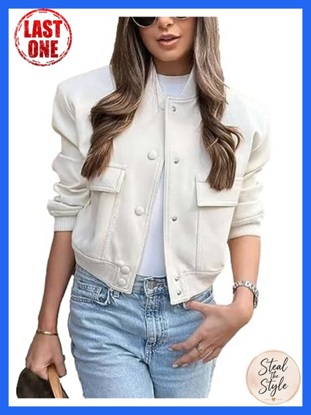 Women's Cropped Button Down Bomber Varsity Jacket